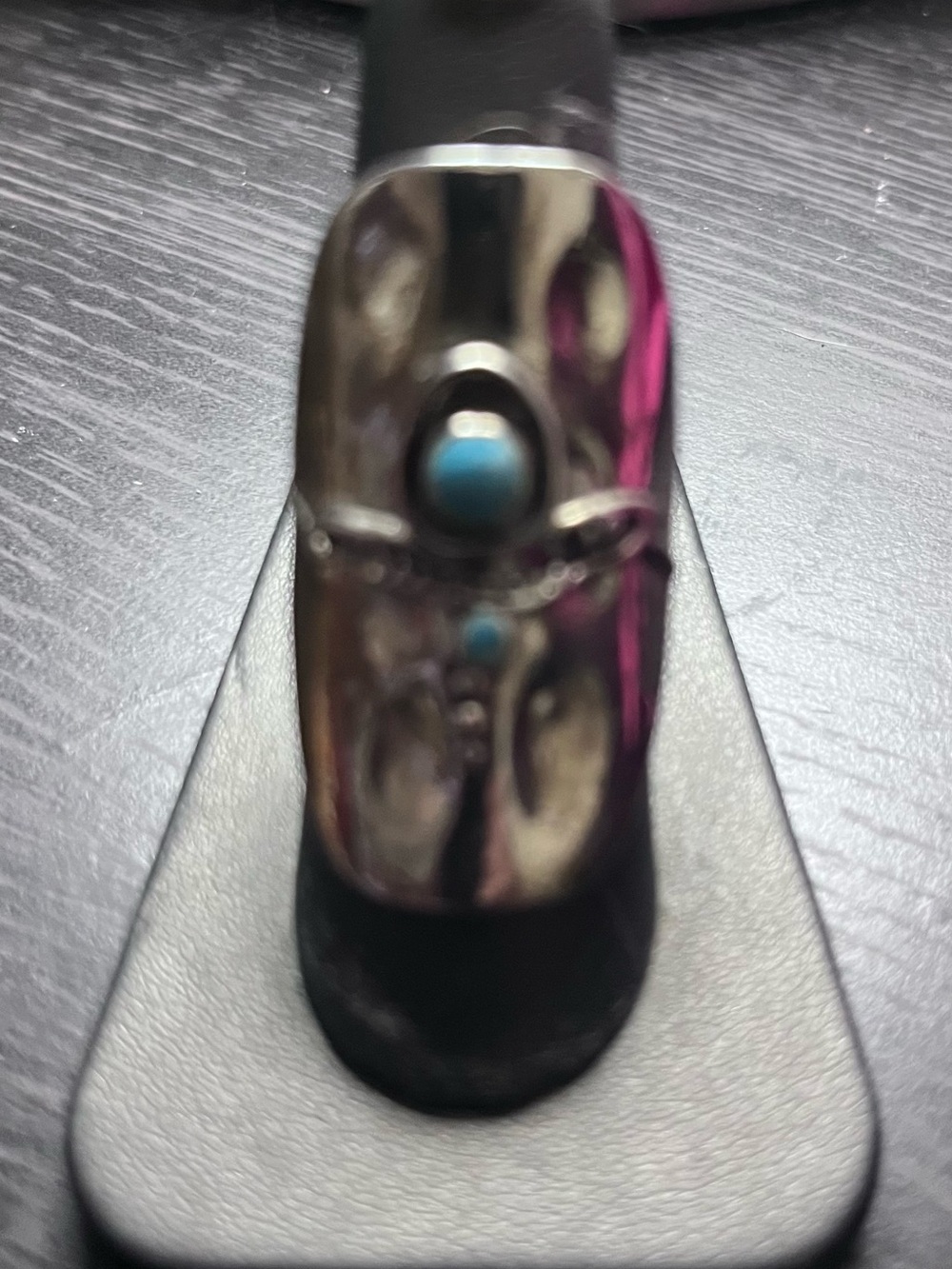 Silver Tone Turquoise Accent Wide Band Ring - Blue